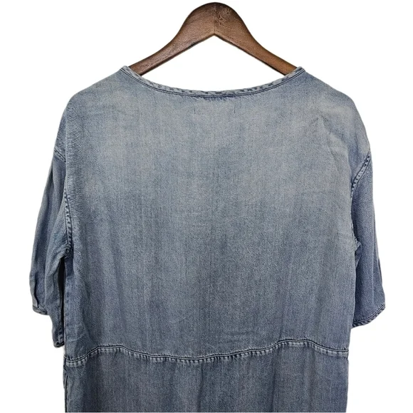 All Saints casual denim blue short sleeve v-neck shift dress size medium - Picture 10 of 12